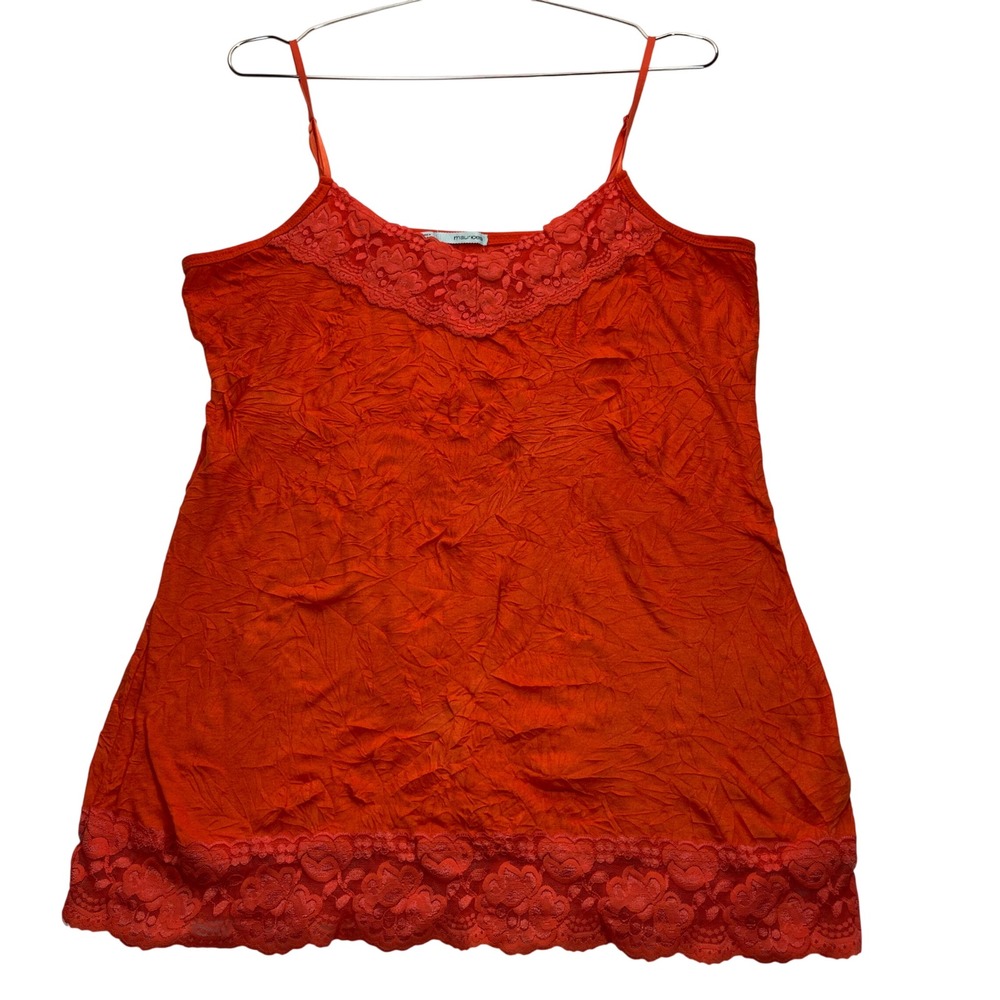 Y2K Maurices Camisole Women XL Orange Lace Crinkle Texture Peasant Coquette VTG‎